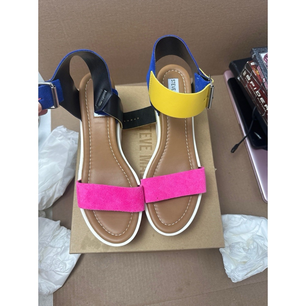 Steve Madden Keanu Colorblock Platform Wedge Sandals Women Size 10 EU 40 Leather